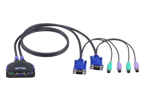 ATEN CS62S 2-ports PS/2 KVM-switch - Alt-i-én-design, integrerede kabler med 0,9 m længde (CS62S) Sort
