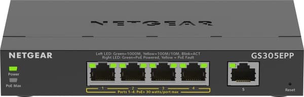 Netgear GS305EPP - Netværksswitch - Smart Managed Plus - 5 porte