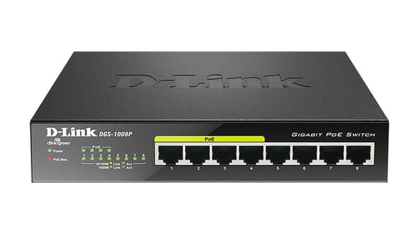 D-Link DGS-1008P 8-Port PoE Gigabit Desktop Switch - switch - uadministreret - 8 x 10/100/1000 - desktop - PoE (DGS-1008P/E)
