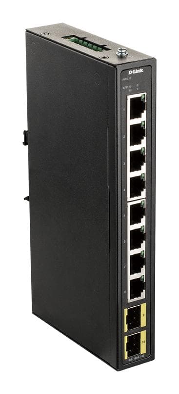 D-Link DIS 100G-10S - Switch - uadministreret - 8 x 10/100/1000 + 2 x 100/1000 SFP - DIN-skinne monteres, vægmonteres