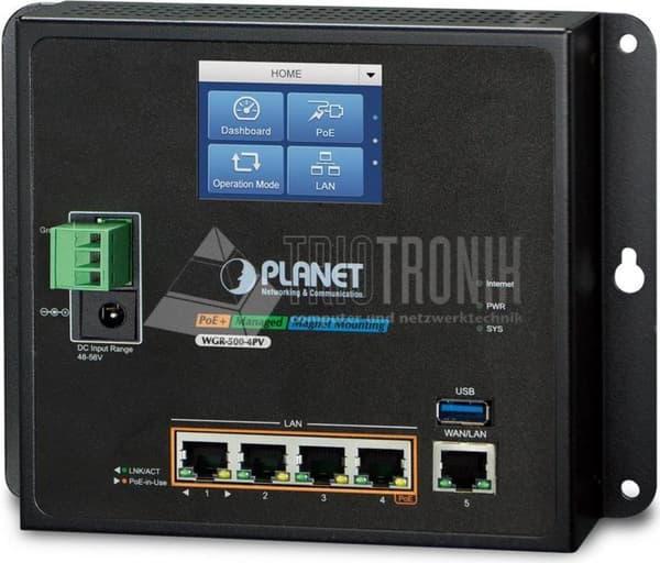 PLANET IP30 Industriel vægmonteret kablet router Gigabit Ethernet Blå - Grå (WGR-500-4PV)