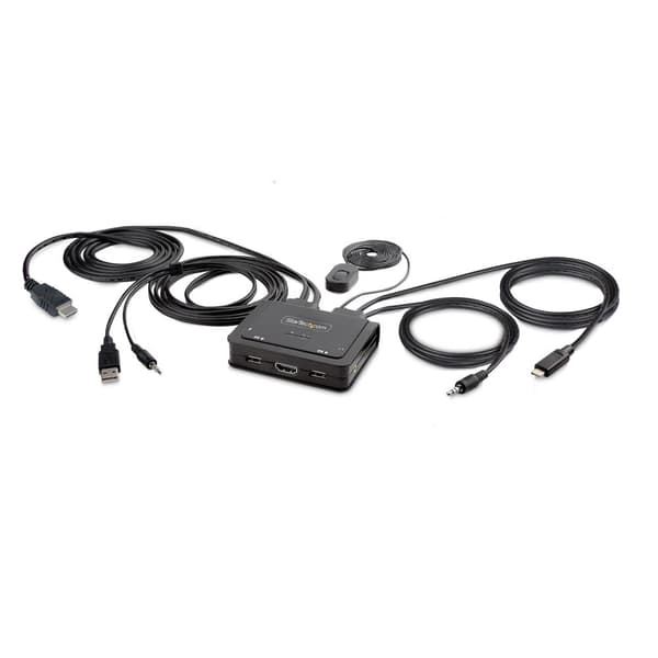 StarTech.com 2-ports hybrid USB-C HDMI-kabel KVM-switch, 4K 60Hz, kompakt KVM med 1,8m USB-A/HDMI/Audio og 1,2m USB-C integrerede værtskabler, busdrev