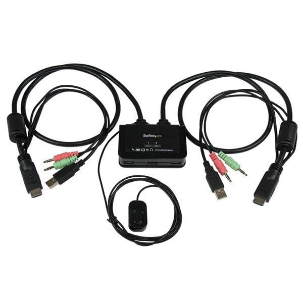 StarTech.com 2-porttinen USB HDMI KVM-kytkin ääni- ja kaukosäätimellä - Pöytätietokoneen kytkin, USB-virtalähde - 1920x1200 musta