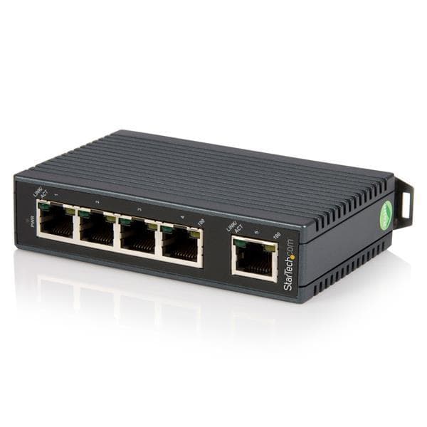 StarTech Industrial 5-Port Ethernet Switch til DIN-skinnemontering - Uadministreret - Fast Ethernet (10/100) - IEEE 802.1p - IEEE 802.3 - IEEE 802.3az Sort