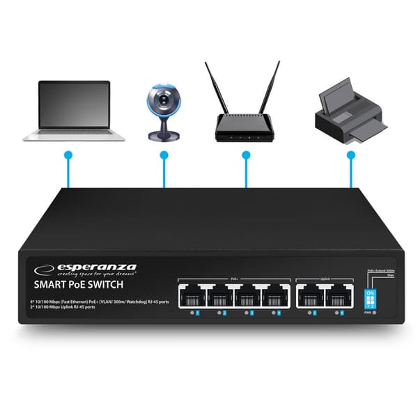 Esperanza ENS105 6-portars PoE-switch 10/100 60W