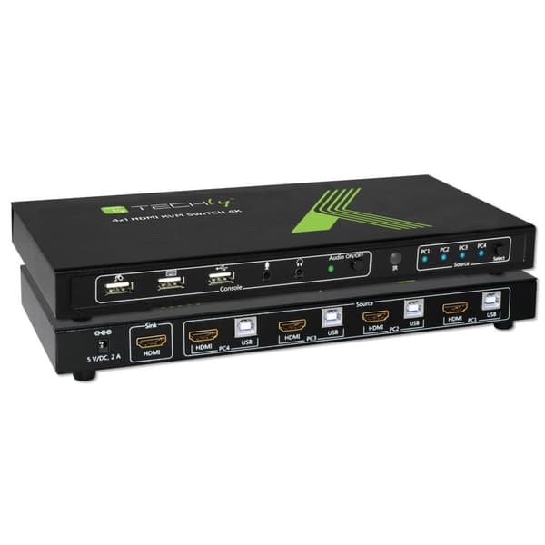 Techly 4x1 USB HDMI 4Kx2K IDATA KVM-HDMI4U KVM-switch Sort Sort