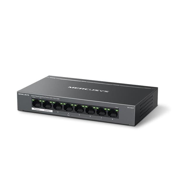 Mercusys 8-porttinen gigabitin pöytäkytkin, jossa 7-porttinen PoE+