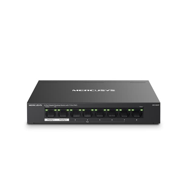 Mercusys 8-porttinen gigabitin pöytäkytkin, jossa 7-porttinen PoE+
