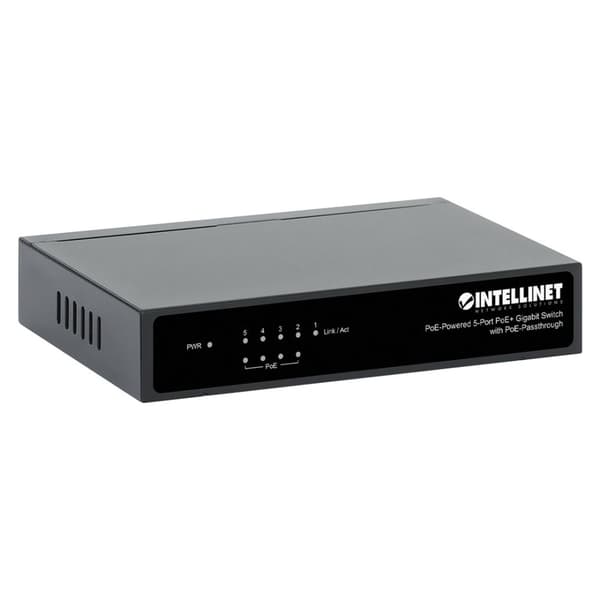 Gigabit 5xPoE Passthrough-switch driven av PoE eller AC, 68W