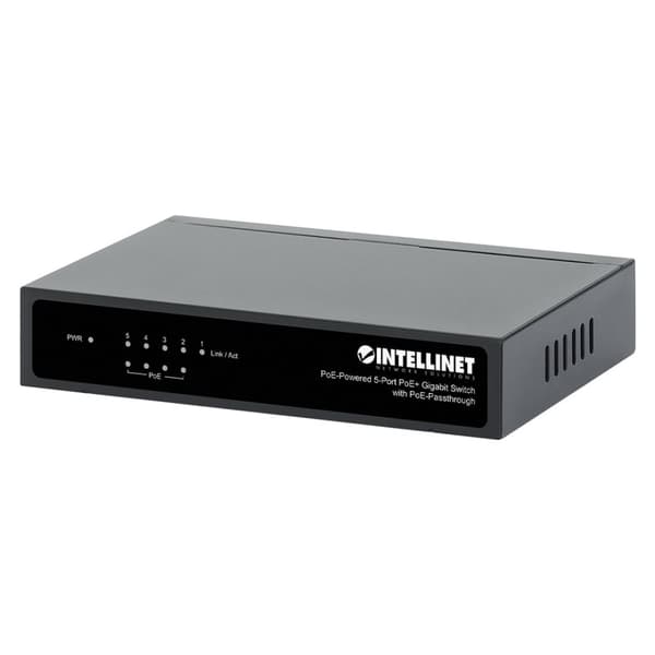 Gigabit 5xPoE Passthrough-switch driven av PoE eller AC, 68W