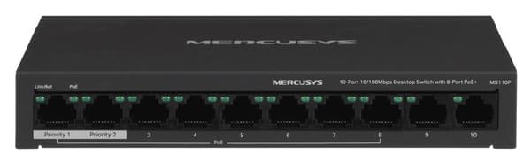 Mercusys 10-ports 10/100Mbps desktop-switch med 8-ports PoE+