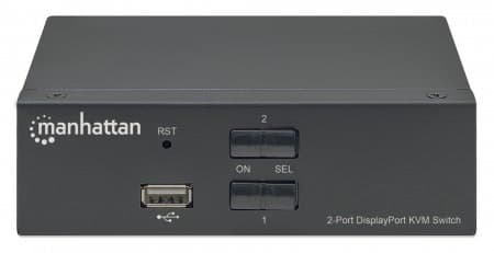 Manhattan DisplayPort 1.2 KVM-switch med 2 portar, 4K@60Hz, USB-A/3,5 mm ljud-/mikrofonanslutningar, kablar medföljer, ljudstöd, styr 2 datorer från e