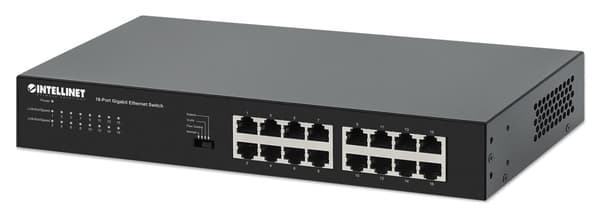 Intellinet 16-portars Gigabit Ethernet-switch 16 x 10/100/1000 Mbps RJ45-portar, Green Ethernet / IEEE 802.3az energieffektiv Ethernet, skrivbordsform