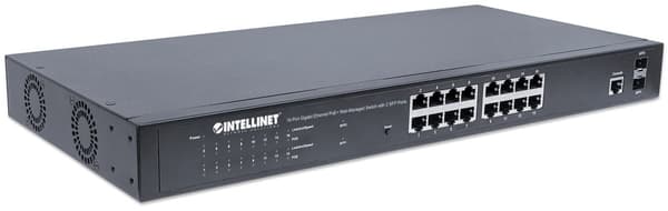 Intellinet 16-portars Gigabit Ethernet PoE+ webbhanterad switch med 2 SFP-portar, 16 x PoE-portar, IEEE 802.3at/af Power over Ethernet (PoE+/PoE), 2 x