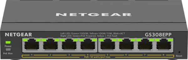 NETGEAR 8-Port Gigabit Ethernet High-Power PoE+ Plus Switch (GS308EPP) Administreret L2/L3 Gigabit Ethernet (10/100/1000) Power over Ethernet (PoE) So