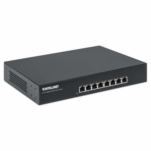 Intellinet 8-porttinen gigabitin Ethernet PoE+ -kytkin, 8 x PoE-porttia, IEEE 802.3at/af Power-over-Ethernet (PoE+/PoE), Endspan, pöytämalli, laatikko