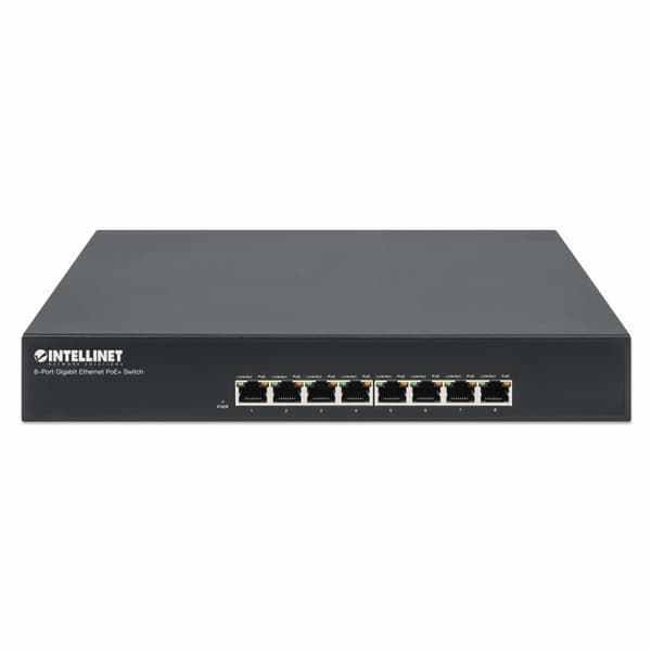 Intellinet 8-porttinen gigabitin Ethernet PoE+ -kytkin, 8 x PoE-porttia, IEEE 802.3at/af Power-over-Ethernet (PoE+/PoE), Endspan, pöytämalli, laatikko