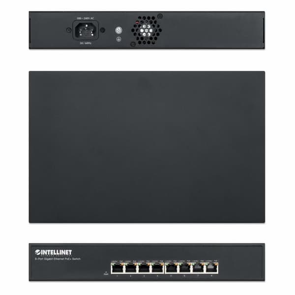 Intellinet 8-porttinen gigabitin Ethernet PoE+ -kytkin, 8 x PoE-porttia, IEEE 802.3at/af Power-over-Ethernet (PoE+/PoE), Endspan, pöytämalli, laatikko