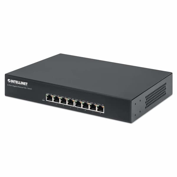 Intellinet 8-ports Gigabit Ethernet PoE+ Switch, 8 x PoE-porte, IEEE 802.3at/af Power-over-Ethernet (PoE+/PoE), Endspan, Desktop, Box Sort