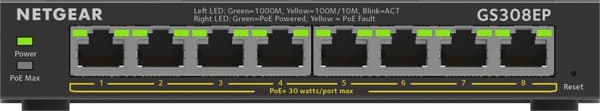 NETGEAR 8-portars Gigabit Ethernet PoE+ Plus-switch (GS308EP) Administrerad L2/L3 Gigabit Ethernet (10/100/1000) Power over Ethernet (PoE) Svart
