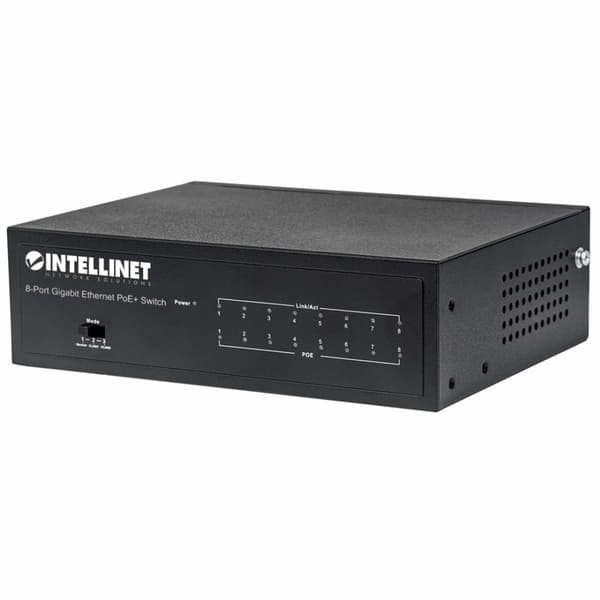 Intellinet 8-ports Gigabit Ethernet PoE+ switch, IEEE 802.3at/af Power over Ethernet (PoE+/PoE) kompatibel, 60 W, stationær, boks