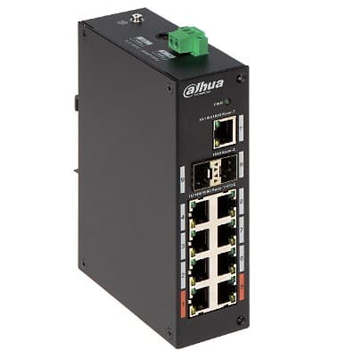 Dahua Swith 11-portars switch med 8 Gigabit PoE-portar, 8x RJ45 1000M (PoE-strömförsörjning), 2x SFP 1000M, 1x RJ45 1000M PFS3211-8GT-120-V2