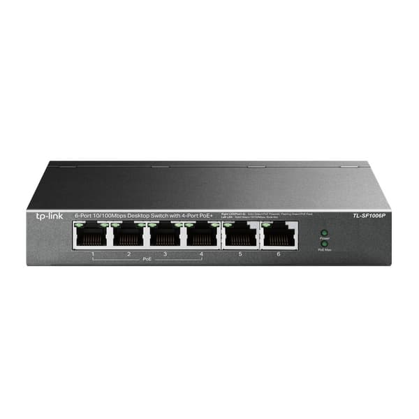 TP-Link TL-SF1006P -verkkokytkin, ei-hallittu, nopea Ethernet (10/100 Mbps), Power over Ethernet (PoE), musta
