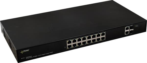 PULSAR SF116 -verkkokytkin, hallittava, nopea Ethernet (10/100), Power over Ethernet (PoE), 1U, musta musta
