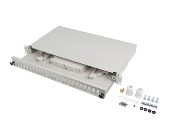 Lanberg 24XSC Duplex / 24XLC Quad Rack 19" 1U Fiber Optic Distribution Frame, harmaa + lisävarusteet