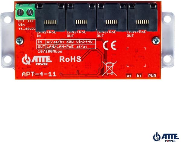ATTE APT-4-11 PoE-switch 4 portar 10/100Mbps, förlängare