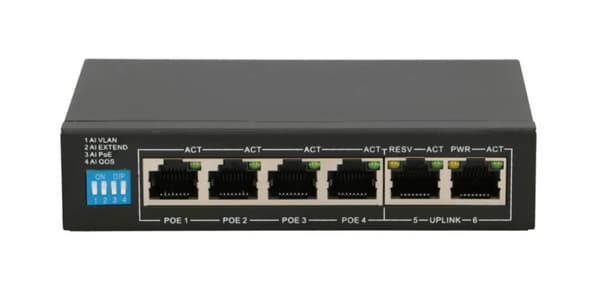 Extralink EUROS V2 | PoE-kytkin | 4 x 100 Mbps PoE/PoE+, 2 x RJ45 Uplink 100 Mbps, 60 W