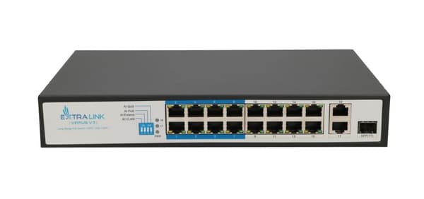 Extralink PoE-switch VIRTUS V3 16x 100Mb/s PoE/PoE+, 2x Gigabit RJ45 + 1x SFP, 150W