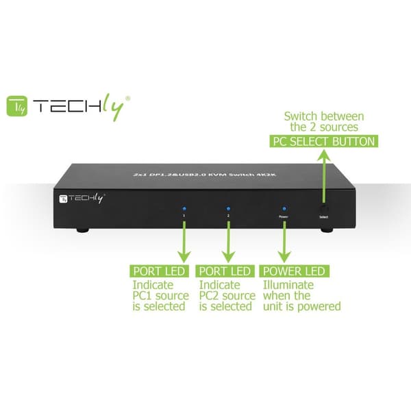 Techly IDATA DP-KVM2 KVM-switch Sort