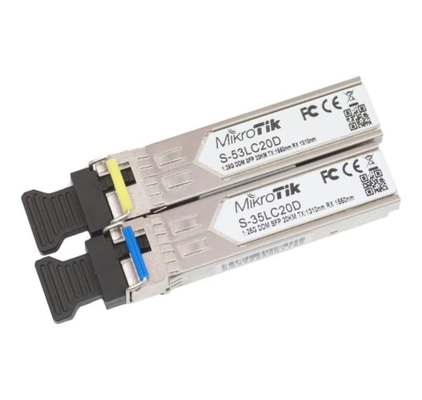 MikroTik Par SFP-moduler S-3553LC20D (S-35LC20D 1.25G SM 20km T1310nm/R1550nm + S-53LC20D 1.25G SM 20km T1550nm/R1310nm) , Maximalt överföringsavstånd