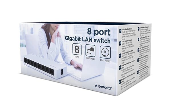 Gembird NSW-G8-01 -verkkokytkin, hallitsematon gigabitin Ethernet (10/100/1000), valkoinen