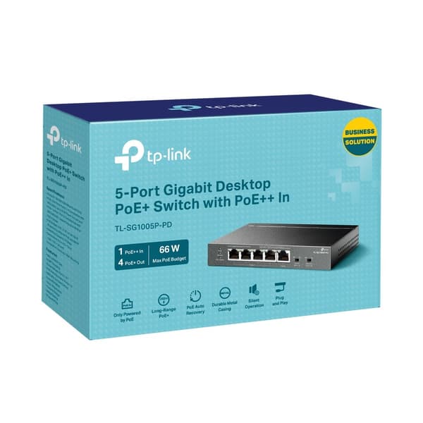 TP-Link TL-SG1005P-PD -verkkokytkin, gigabitin Ethernet (10/100/1000), Power over Ethernet (PoE), musta