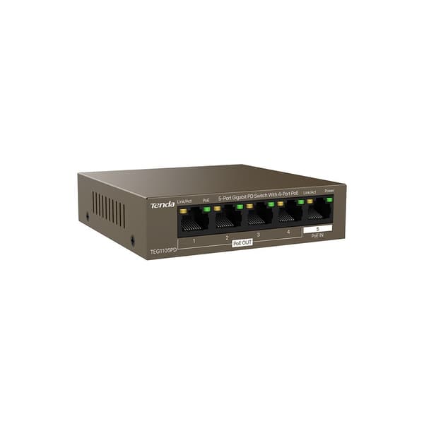 Tenda TEG1105PD nätverksswitch Gigabit Ethernet (10/100/1000) Power over Ethernet (PoE) Brun