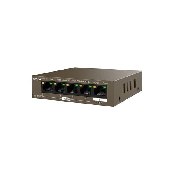 Tenda TEG1105PD nätverksswitch Gigabit Ethernet (10/100/1000) Power over Ethernet (PoE) Brun