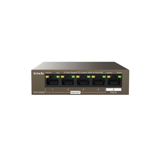 Tenda TEG1105PD nätverksswitch Gigabit Ethernet (10/100/1000) Power over Ethernet (PoE) Brun