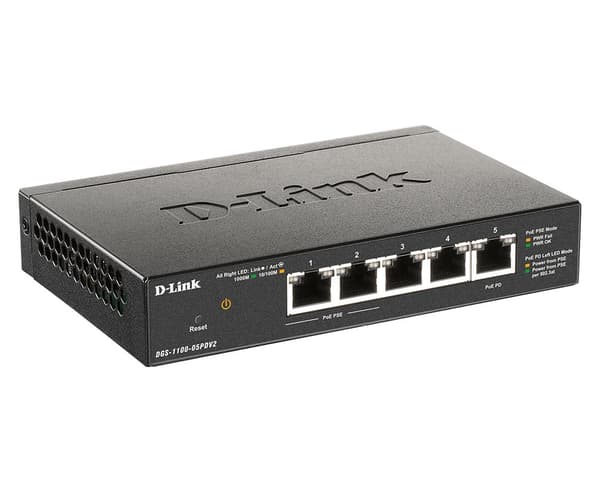 D-Link DGS-1100-05PDV2 -verkkokytkin Hallittu Gigabit Ethernet (10/100/1000) Power over Ethernet (PoE) Musta