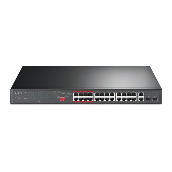 TP-Link 24-porttinen 10/100Mbps + 2-porttinen gigabitin hallitsematon PoE+ -kytkin Harmaa