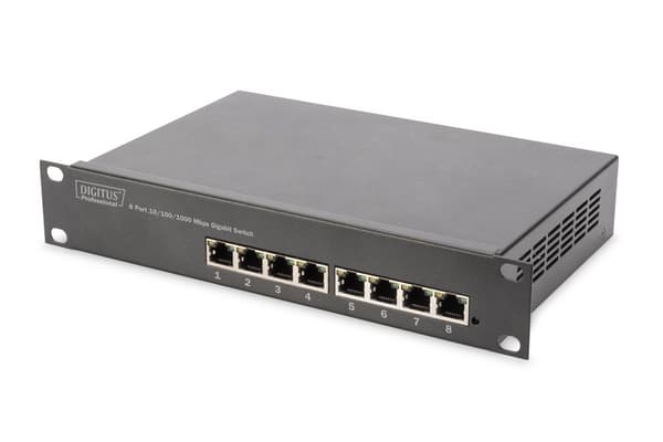 Digitus 8-porttinen gigabitin kytkin, 10 tuumaa, hallitsematon Harmaa