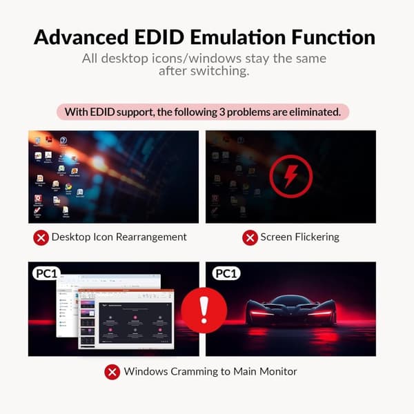 USB-C KVM Dockningsstation för 2 Laptops, Dual 4K-skärm, 11-i-1 med 100W PD, 1Gbps LAN & EDID-emulering