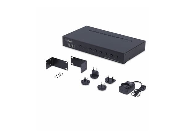 StarTech.com 8-Port HDMI KVM Switch w/1U Rack Mount Kit, 4K 60Hz - Omkopplare för tangentbord/video/mus - 8 x KVM port(s) - 1 lokal användare - skriv Svart