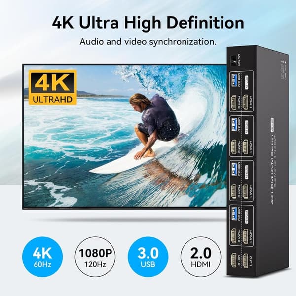 NÖRDIC KVM-svitsj 4 til 2 HDMI 4K 60Hz USB 3.0