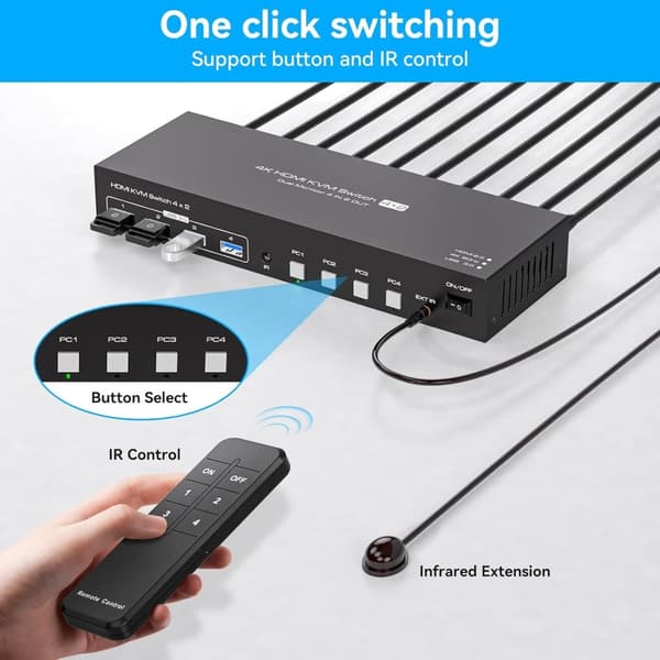 NÖRDIC KVM-svitsj 4 til 2 HDMI 4K 60Hz USB 3.0