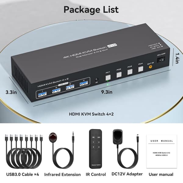 NÖRDIC KVM-svitsj 4 til 2 HDMI 4K 60Hz USB 3.0
