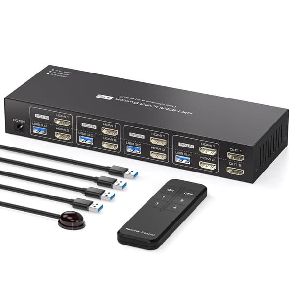 NÖRDIC KVM-svitsj 4 til 2 HDMI 4K 60Hz USB 3.0