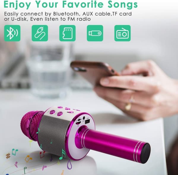 OBOSOE Karaokemikrofon – Trådlös Bluetooth Mikrofon med Inbyggd Högtalare och Inspelare – Perfekt Present för Barn