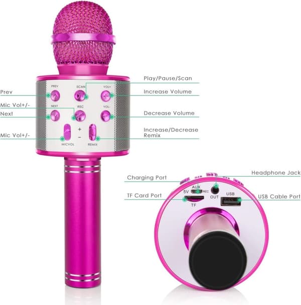 OBOSOE Karaokemikrofon – Trådlös Bluetooth Mikrofon med Inbyggd Högtalare och Inspelare – Perfekt Present för Barn